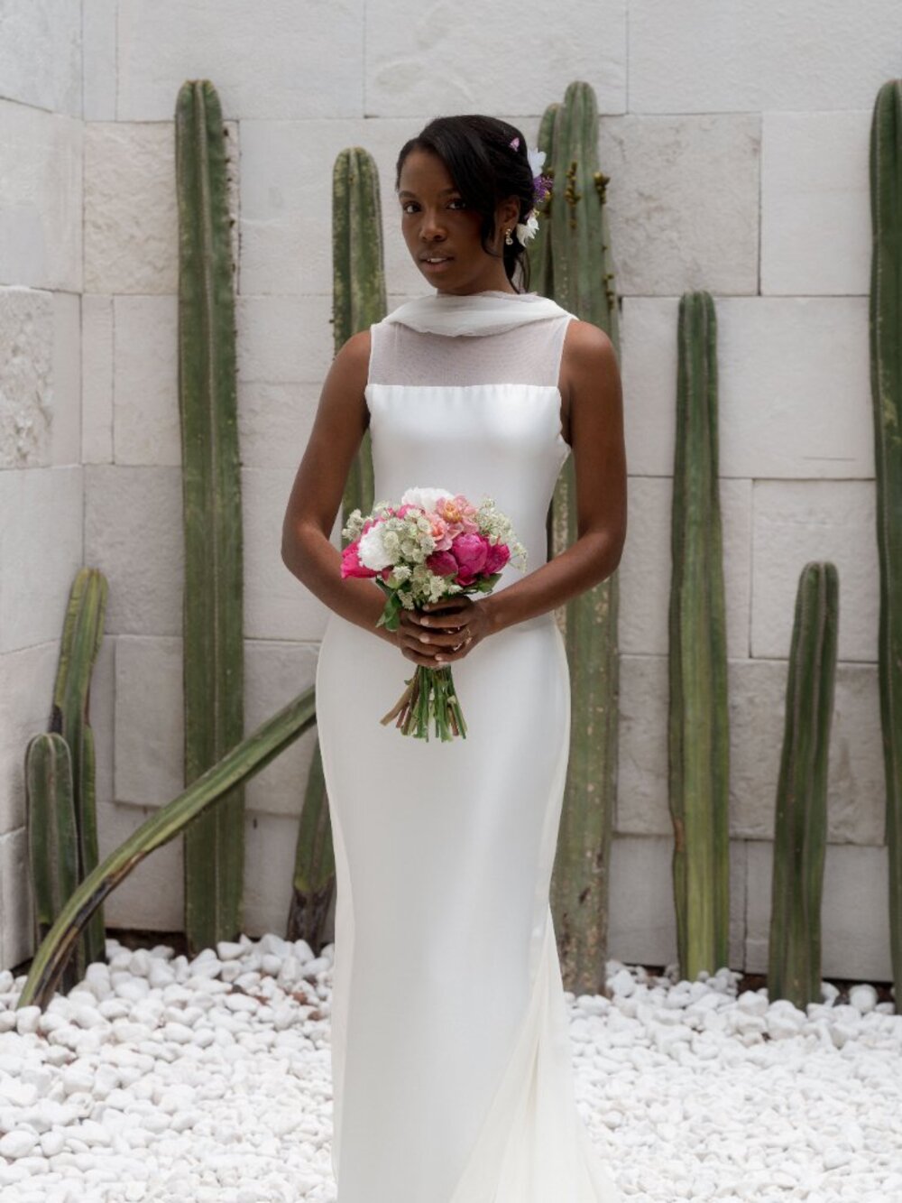 Danielle Frankel Inspired A Line Custom Silk & Chiffon Open Back Wedding Dress
